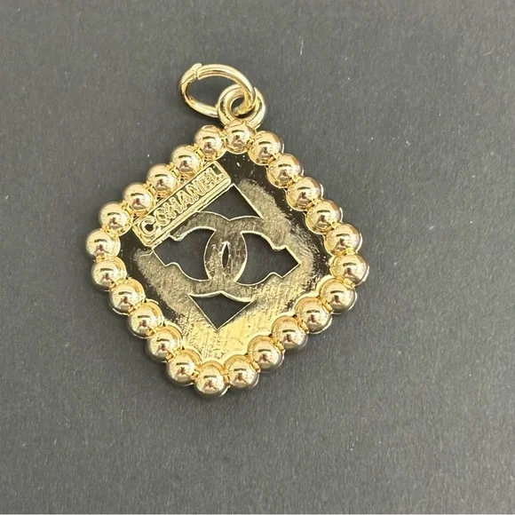 Upcycled CC Chanel Gold & Red Rhinestone Charm, Zipper Pull, Necklace 16 in. - Picture 5 of 7